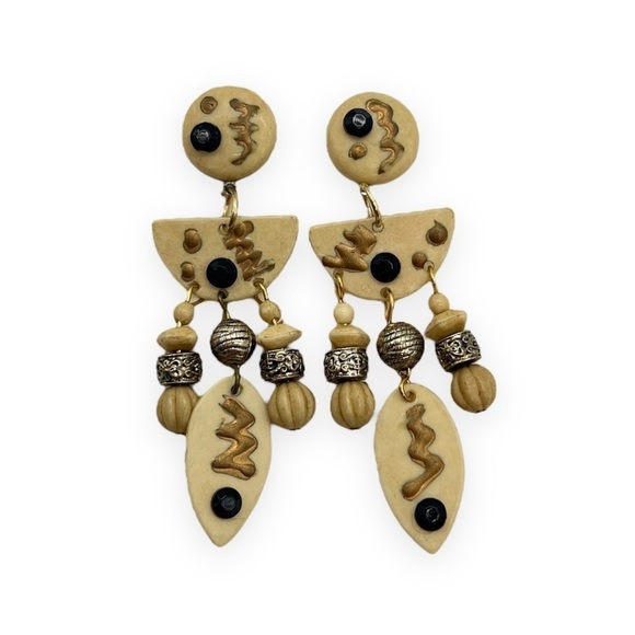 MAM' Vintage Southwestern Abstract Squiggle Dangle Post Stud Earrings - Picture 1 of 6